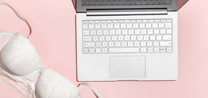 laptop and white bra on pink desk -- representing only a fraction of sex blogger types